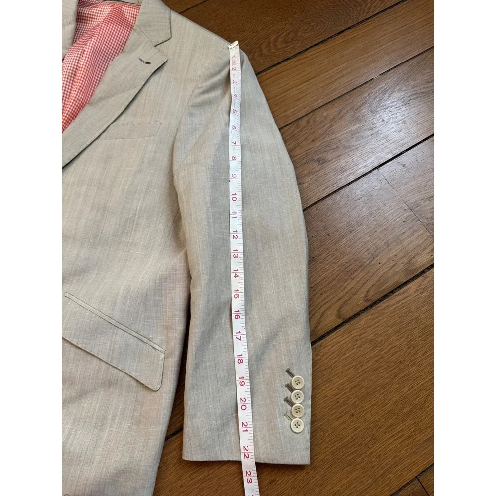 Custom Made Beige Linen Wool Sport Coat Blazer Suit Jacket 42 Short Tailored